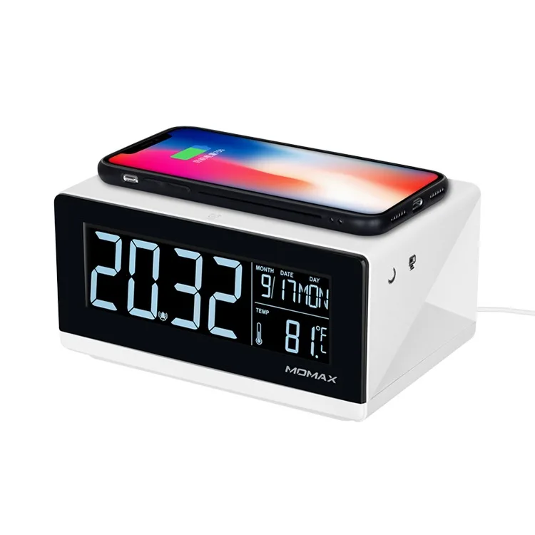 10 Вт Беспроводное зарядное устройство для быстрой зарядки Многофункциональный Будильник c ЖК-дисплеем для iPhone XS Max/8 Plus/XR/Android - Тип штекера: white