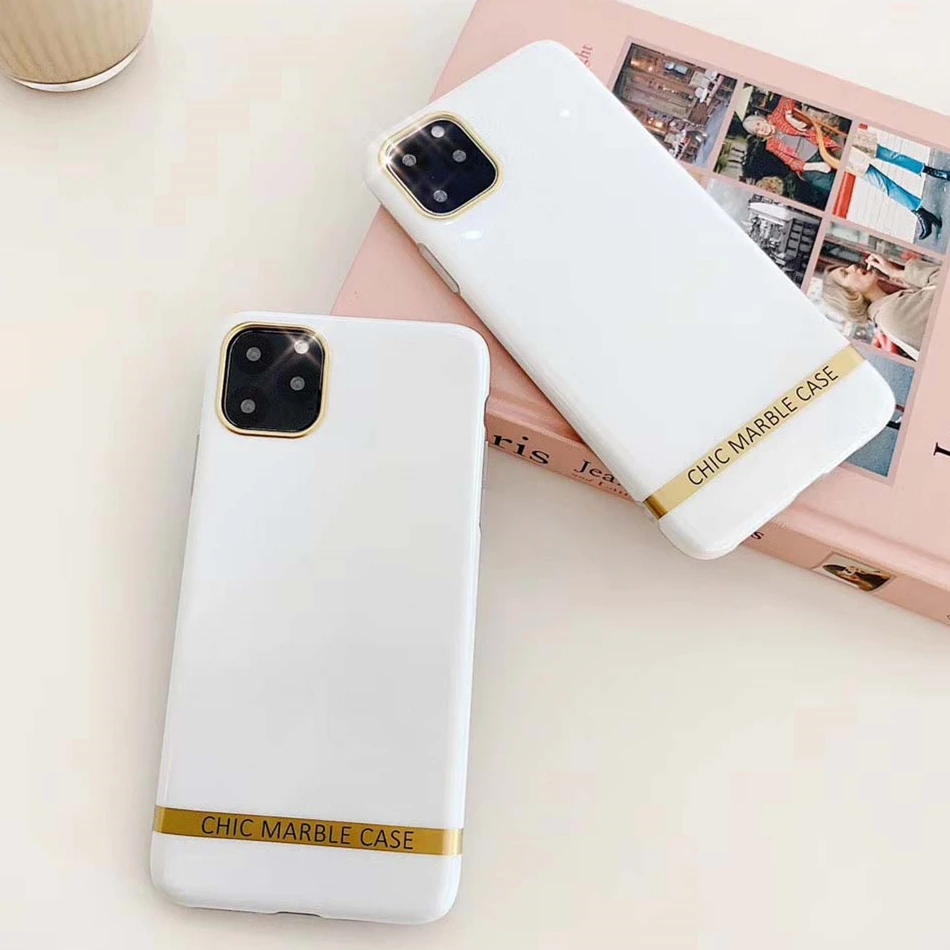 Роскошный Шикарный мраморный чехол для iPhone 11 Pro Max золотой Гальванизированный