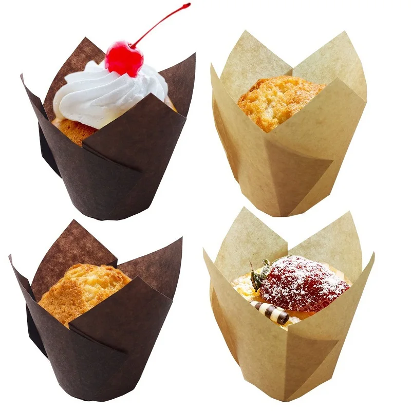 

50 Pcs/set Christmas Baking Cake Cups Paper Proveided Tulip Shape Cupcake Tools Party Tray Decorating DIY Kitchen Baking Tools