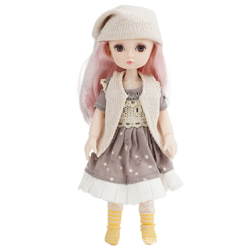 New 26cm 1/6 BJD Doll Makeup 4D Eyes Simulation Eyelash Dress Up Fashion Cute Dolls with Clothes Toy for Girls Gift 20