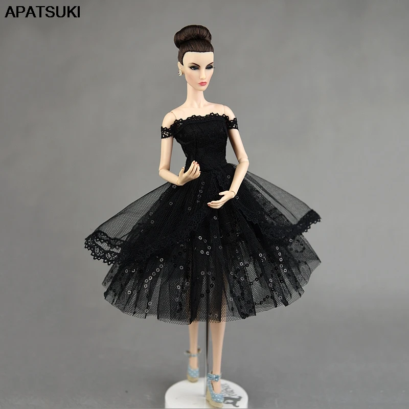 Fashion Kids Doll Clothes Black Long Sleeve Ballet Dress For 1//6 Doll Party Gown