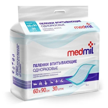 

Absorbent disposable diapers "Medmil" Optima, 60 * 90, 30 pcs 2853502