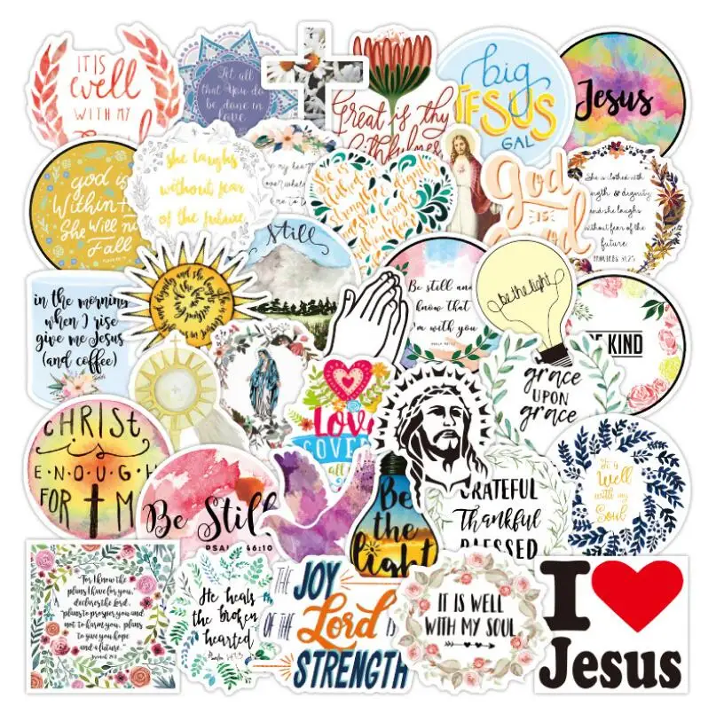 

10/30/50PCS Jesus Christian Faith Graffiti Waterproof Decoration Trolley Case Stationery Box Water Cup Sticker Wholesale