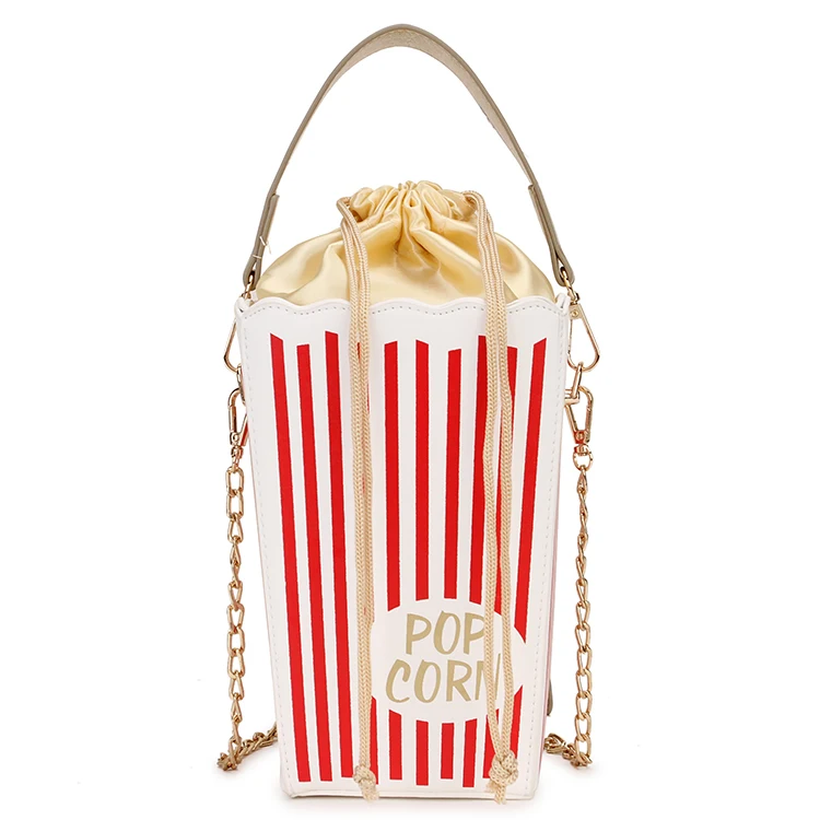 Модный тренд, Красный Полосатый попкорн, дизайн ковша, женская сумка на плечо, сумка через плечо, кошельки и сумки, сумка для молодых девушек