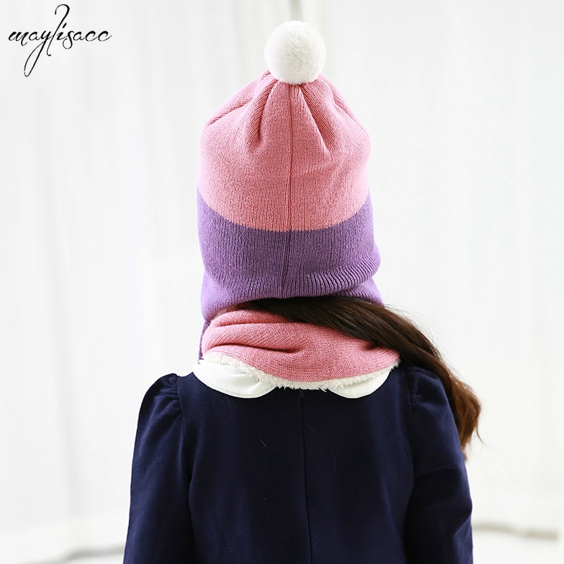 Maylisacc/Детские шапки для мальчиков и девочек от 2 до 8 лет, шарф, комплект из 2 предметов, Осень-зима, теплые детские трикотажные шапки наборы шарфов