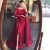 Dubai Full Lace Long Sleeves Evening Dress 2022 Mermaid V-Neck Crystal Handmade with Side Slit Arabic Formal Party Gown ► Photo 2/6