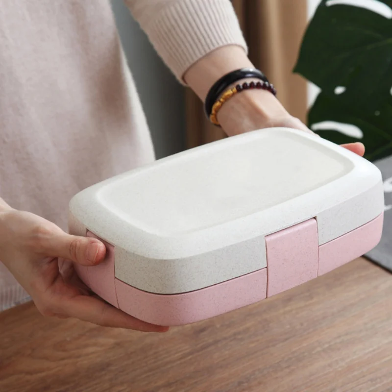 

Wheat Straw Lunch Box Detachable Bento Box Microwave Compartment Student Lunch Box