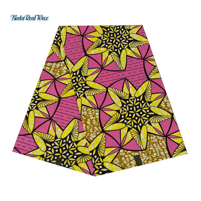Африканский воск с принтом хлопчатобумажная желтый и розовый цветок 6 ярдов ткань бинтареалвоск Анкара ткань для вечерние платья 24FS1353