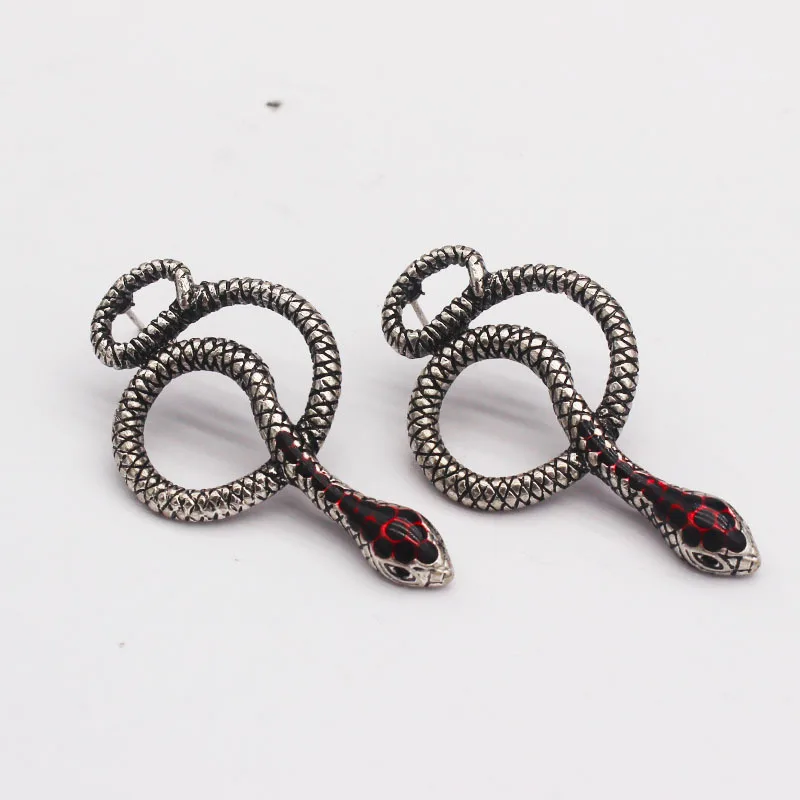 Европейские винтажные Серебряные длинные серьги в виде змей для женщин ювелирные изделия панк готика ручной работы животных женские серьги девушки подарок E318