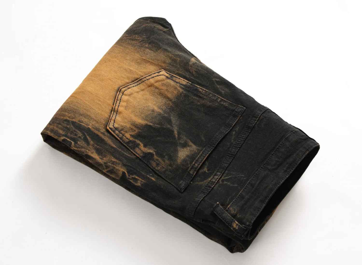QUANBO 20109 Autumn Winter Men's jeans Slim Fit Straight Ripped Yellow Vintage Denim Trousers High Quality Streetwear Hole Jean