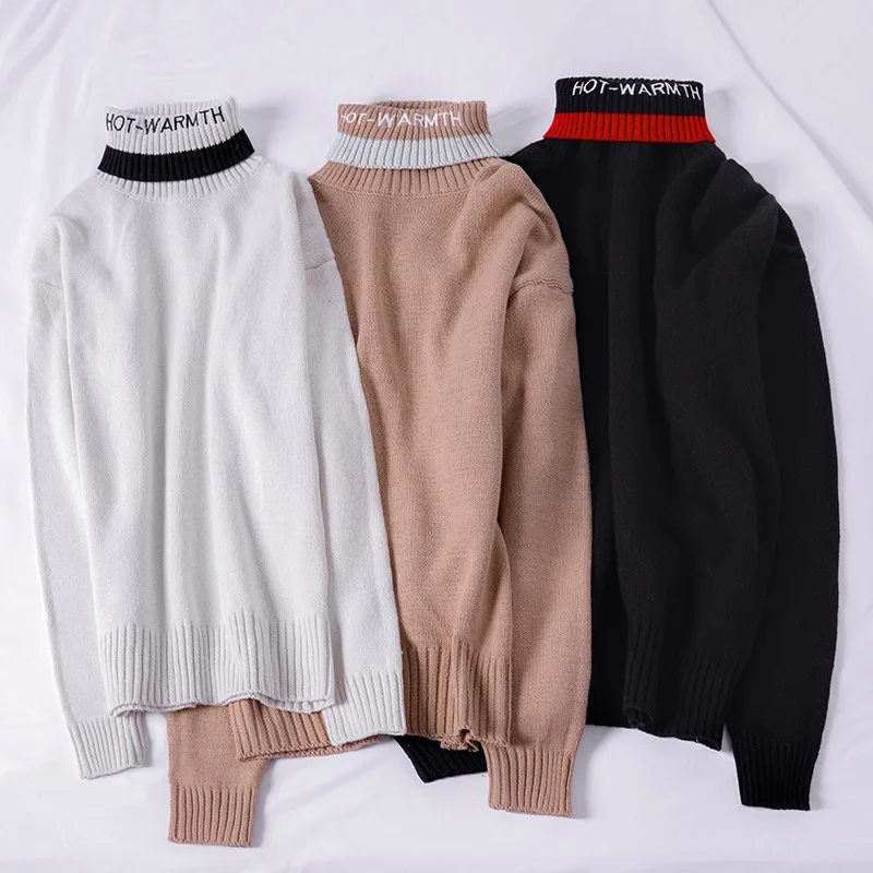 Pull Homme Hiver зимний мужской свитер с вышитыми буквами и высоким воротом, мужской свитер, тонкий теплый мужской пуловер, Повседневный шерстяной мужской свитер