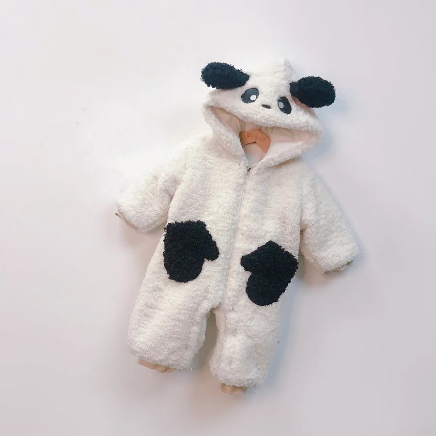Panda Детская одежда унисекс; зимний теплый комбинезон; комбинезон для новорожденных с изображением щенка; теплый комбинезон с капюшоном из плотного флиса - Цвет: Panda