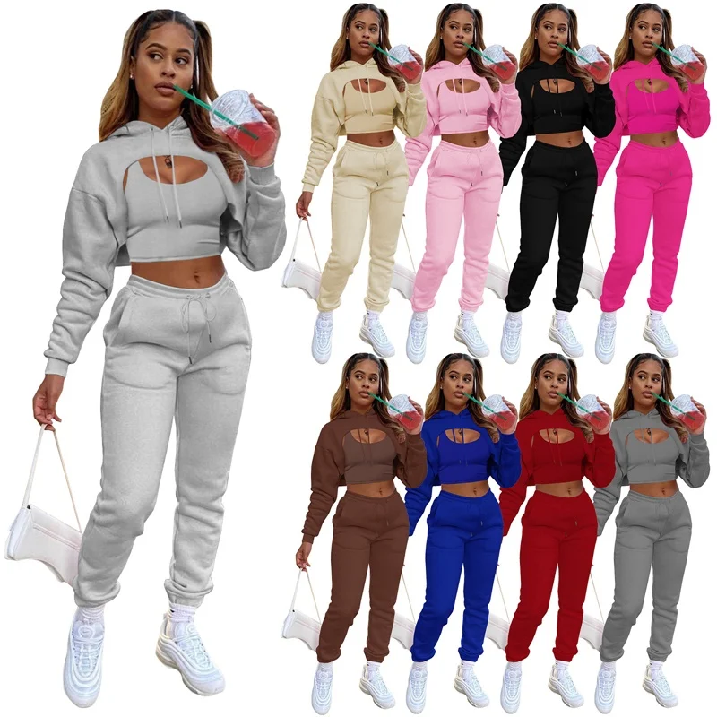 Spring Autumn Fleece Pink 3 Three Piece Sets Tracksuit Women Outfits