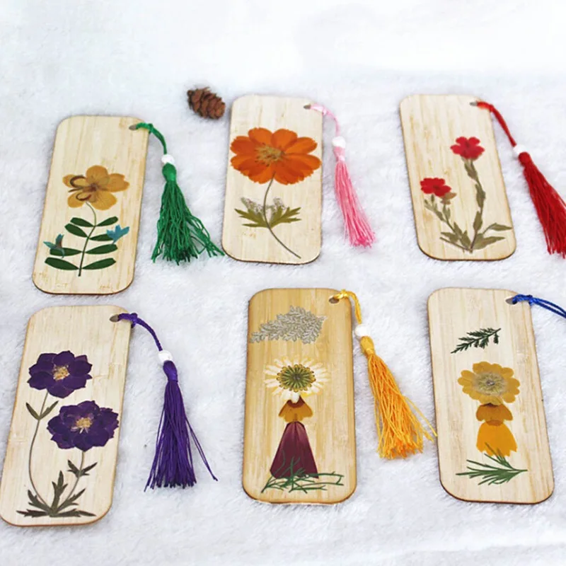 

1Piece Creative Dried Flowers Bamboo Material Bookmarks Chinese Style Kawaii Classic Bookmark Gift Stationery