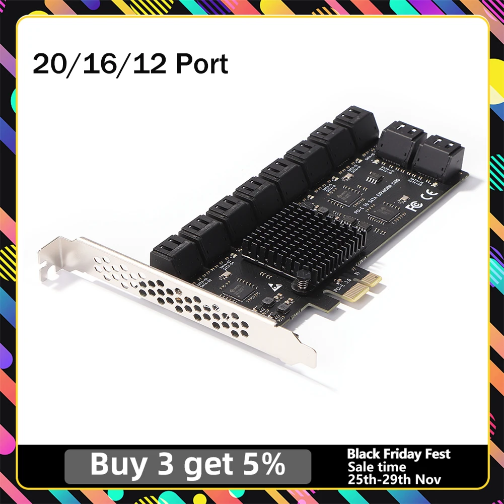PCIE Adapter 20/16/12 Port PCI-Express X1 to SATA 3.0 SA3112J Expansion Card 6Gbps High Speed Add On W/ PCI-E X4 X8 X16 | Компьютеры и