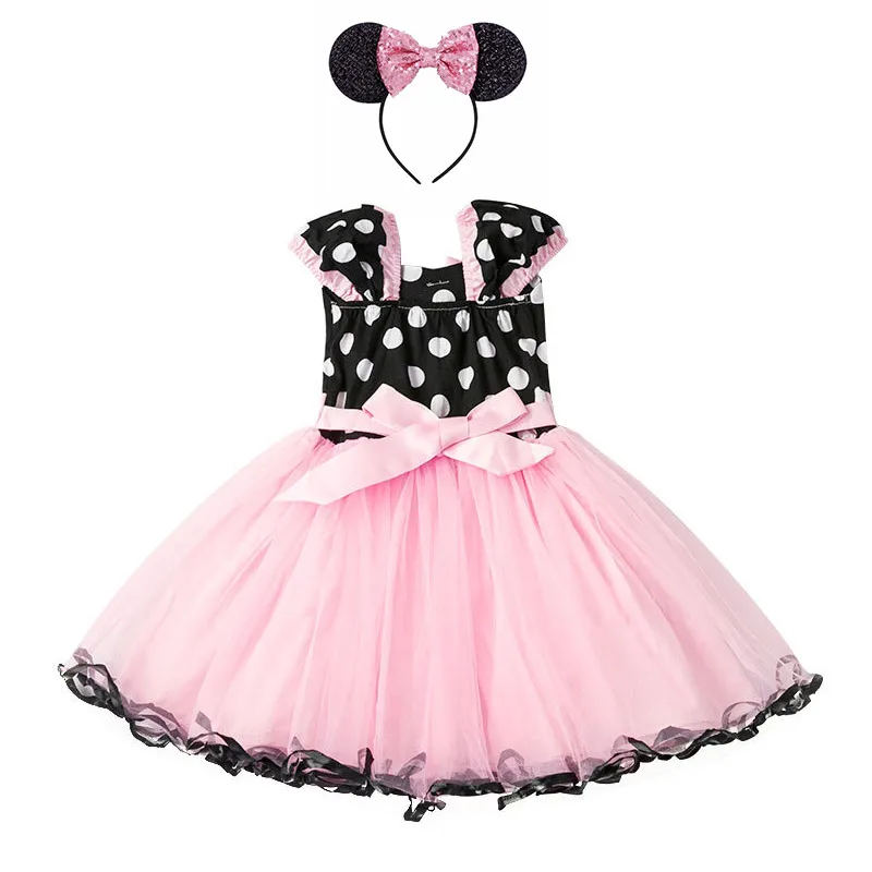 Dress C Розовое и красное платье с Минни для маленьких девочек, Повседневное платье в горошек, Filles платье-пачка для дня рождения для малышей маскарадный костюм с Микки Маусом, платье - Цвет: Dress C