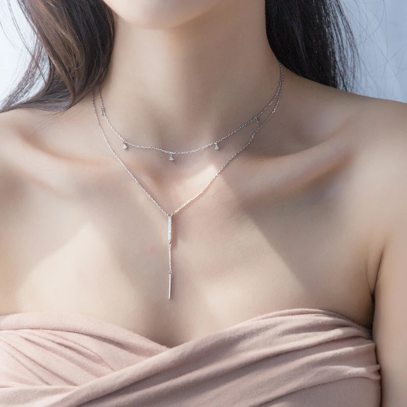 Modian Triangle Choker Necklace for Women Sterling Silver 925 Shiny CZ Geometric Line Necklace Two Style Fine Jewelry Bijoux