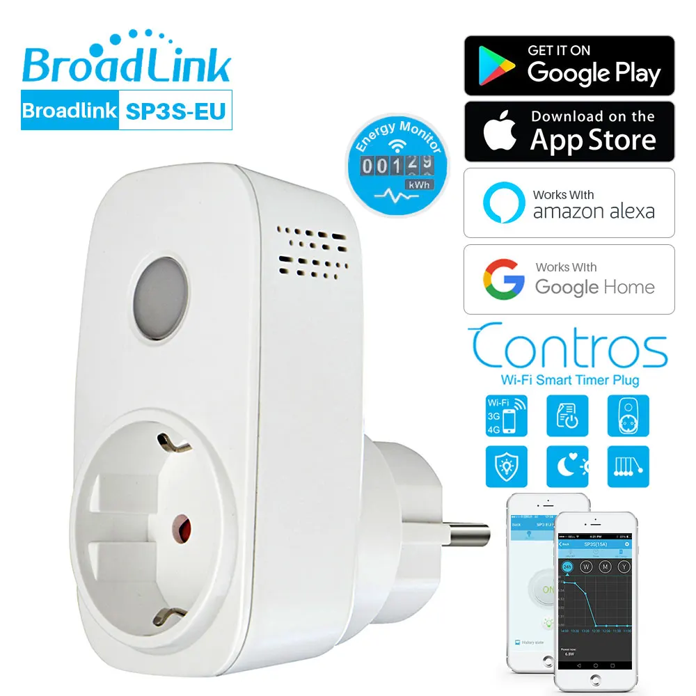 Broadlink SP3S Wifi умная розетка США ЕС вилка с энергетическим монитором синхронизация работает с Alexa Google Home приложение управление Xiaomi Phone