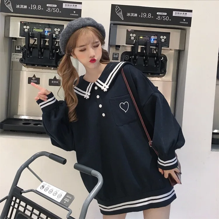 Японская Harajuku женская школьная форма морская воротник белый синий розовый объемный пуловер вышивка флис Осенняя теплая верхняя одежда