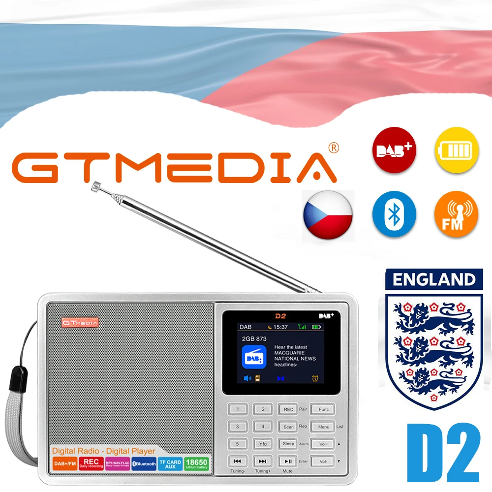 FM RDS 2.4/" Support Bluetooth TF Card GTMEDIA D2 Portable Digital Radio DAB