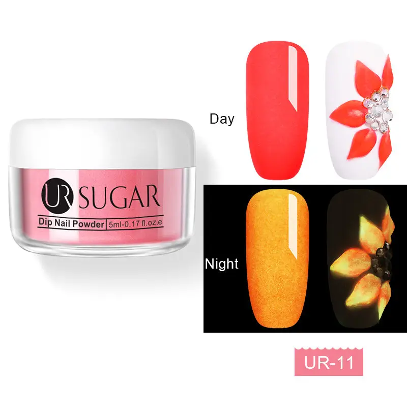Многоцветный Ur sugar 5 мл флуоресцентный Dip порошок для ногтей 3 в 1 акриловый порошок для украшения ногтей светящийся в темноте натуральный сухой без лампы - Цвет: Многоцветный