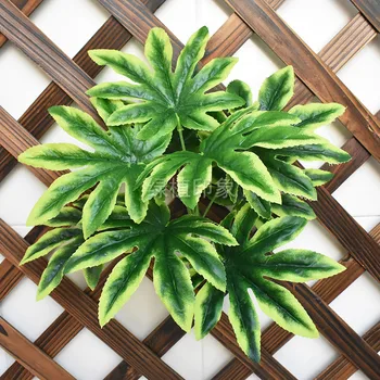 

Green Edge Artificial Green Plant Large 9 Fork ba jiao jin pan Leaf Plant Wall with Wood Plastic Feel Leaf Bundle