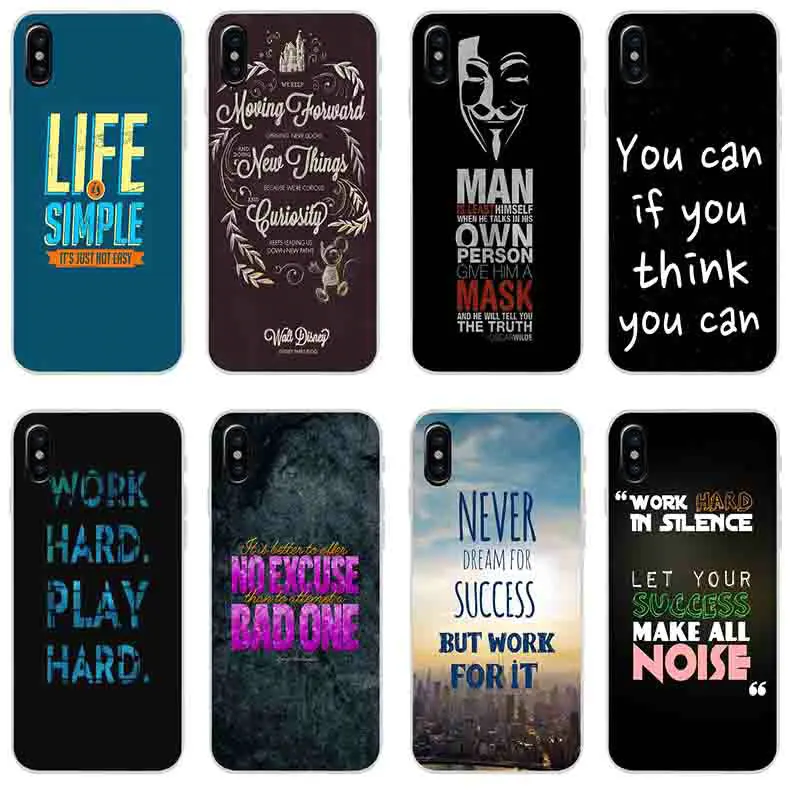 

Inscription Quote Motivation Soft TPU Silicone Mobile Phone Cases Bags for iPhone X XR XS Max 10 7 6 6s 8 Plus 4 4S 5 5S SE 5C