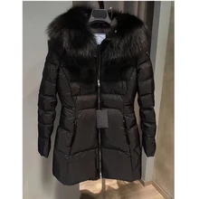 Плотное пуховое зимнее пальто для женщин с капюшоном из натурального мягкого на ощупь меха лисы, Женская куртка, Новое Женское пальто, зимние парки, черное пуховое пальто
