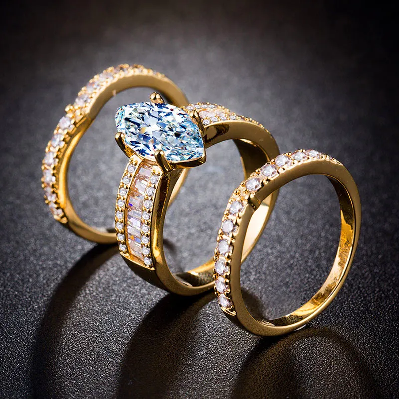 LOREDANA 3 шт./компл. модных красочных S925 все AAA Большой Циркон расширенное металлическое кольцо обещание на помолвку кольца для женщин - Цвет основного камня: G1
