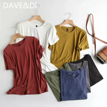 

DAVE&DI england style simple multicolor solid oneck CUPRO summer t shirt women harajuku tshirt camisetas verano mujer 2020 tops