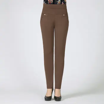 

Middle Aged Women Pencil Pant Spring Autumn Elastic High Waist Basic Trouser For Woman Black Navy Blue Khaki Pant Mom Grandma