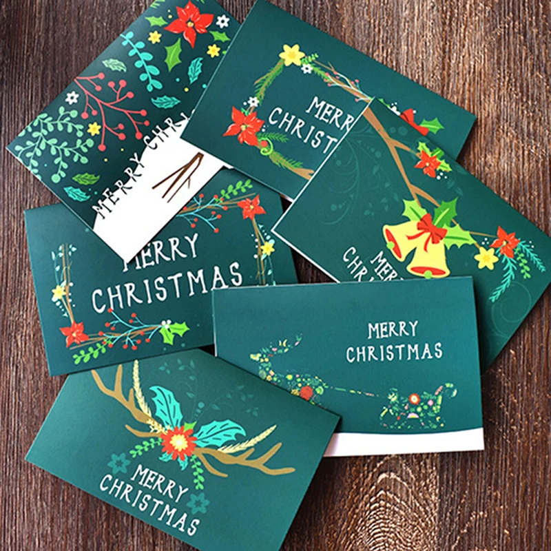 6pcs New Year Greeting Cards Merry Christmas Cards Decoration Stickers Christmas Party Invitation Gift