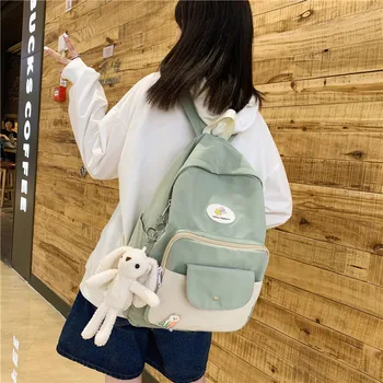 

canvas color matching student schoolbag large-capacity Female college student backpack junior and high school students backpack