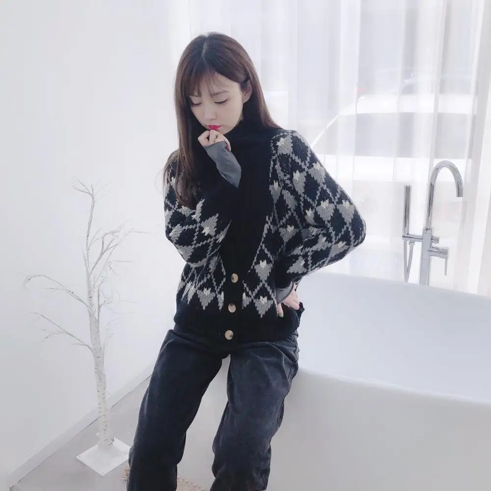 

2019 parent-child cardigan printed knit sweater color matching cartoon mother and child clothes boys and girls jacket autumn and