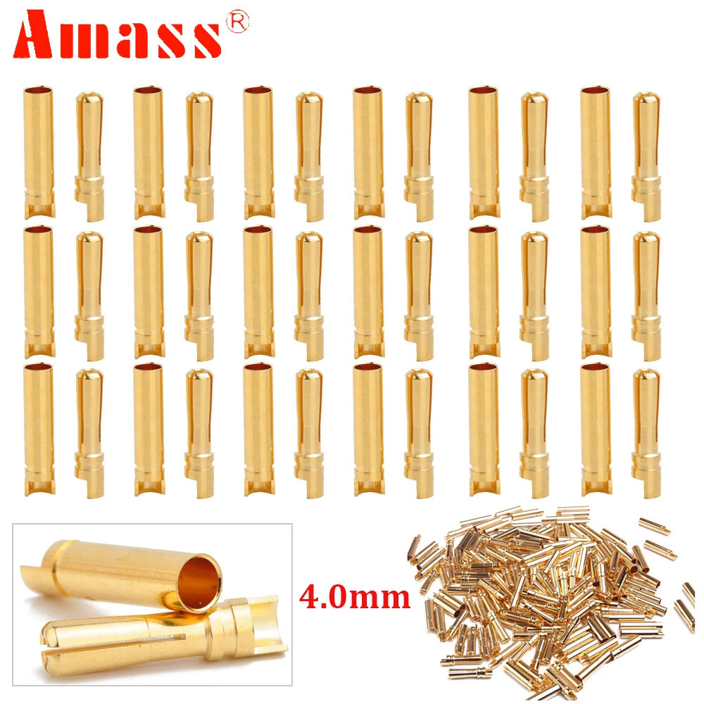 

10pair/lot AMASS 4.0mm 4mm Gold Plated Bullet Connector For RC Battery ESC And Motor Helicopter Boat Quadcopter FPV Drone Toys