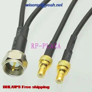 

DHL/EMS 50 pcs Cable 6inch F TV male to 2x SMB male RG174 RF Splitter Pigtail jumper cable with one year warranty-A2