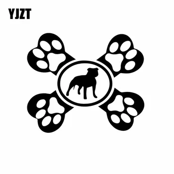 

YJZT 14.6X12.4CM Pitbull UnCropped Crossbone Dog Vinyl Decal Car Sticker Dog American Bully Black/Silver C24-1149