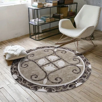 

Ethnic Style Round Area Rugs Living Room Sofa Table Hanging Basket Non-Slip Floor Mat Retro Persian Flower Cloakroom Soft Carpet