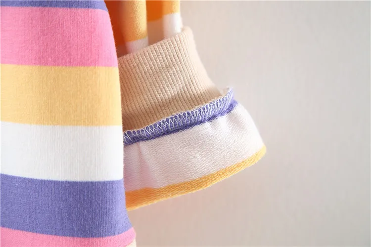 New Girls' Dress Spring Auttumn Baby Rainbow Stripe Patchwork Sweater Long Sleeve Warm Ruched Dress Children Outfit Dress Gift