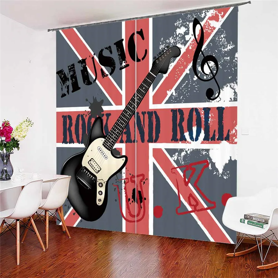 

3D Window Curtains Guitar Print for Living Room Bedding Room Home Decor Tapestry Wall Carpet Drapes Cotinas