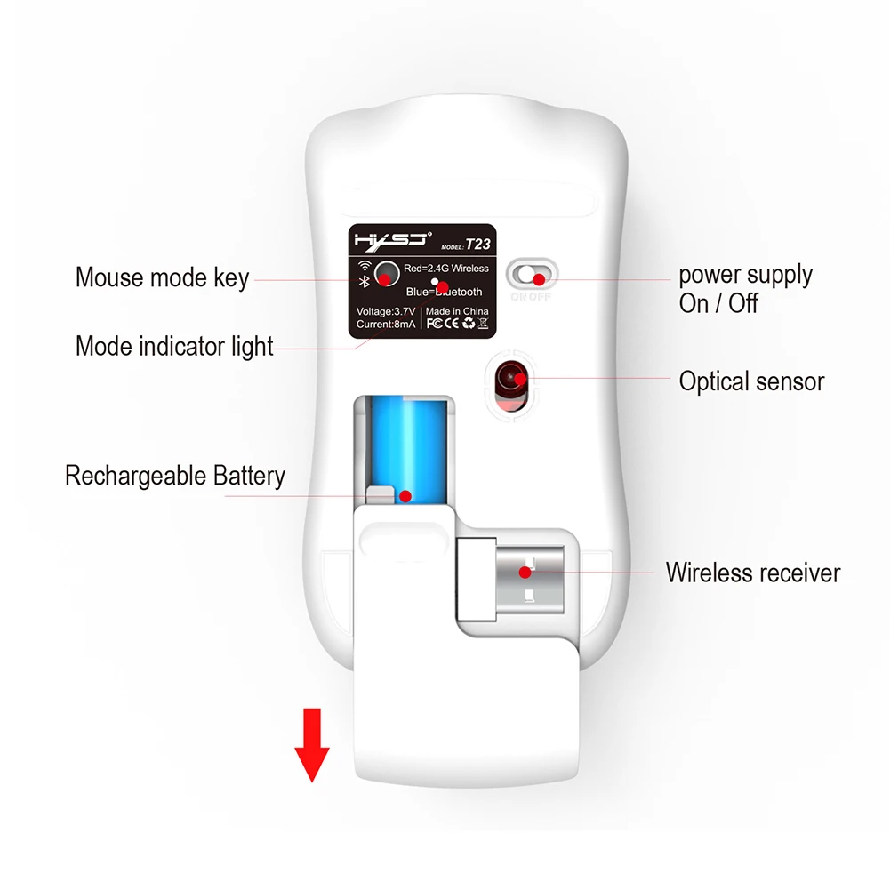 Портативный 2,4G двойной режим тонкий эргономичный минималистичный дизайн перезаряжаемый беспроводной Bluetooth компьютер ноутбук мышь