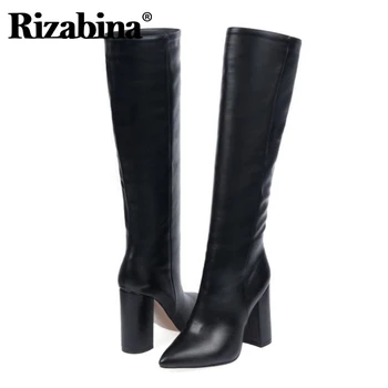 

Rizabina New Women High Heel Boots Fashion Winter Shoes Woman Warm Knee High Boots Office Woman Long Botas Footwear Size 34-43