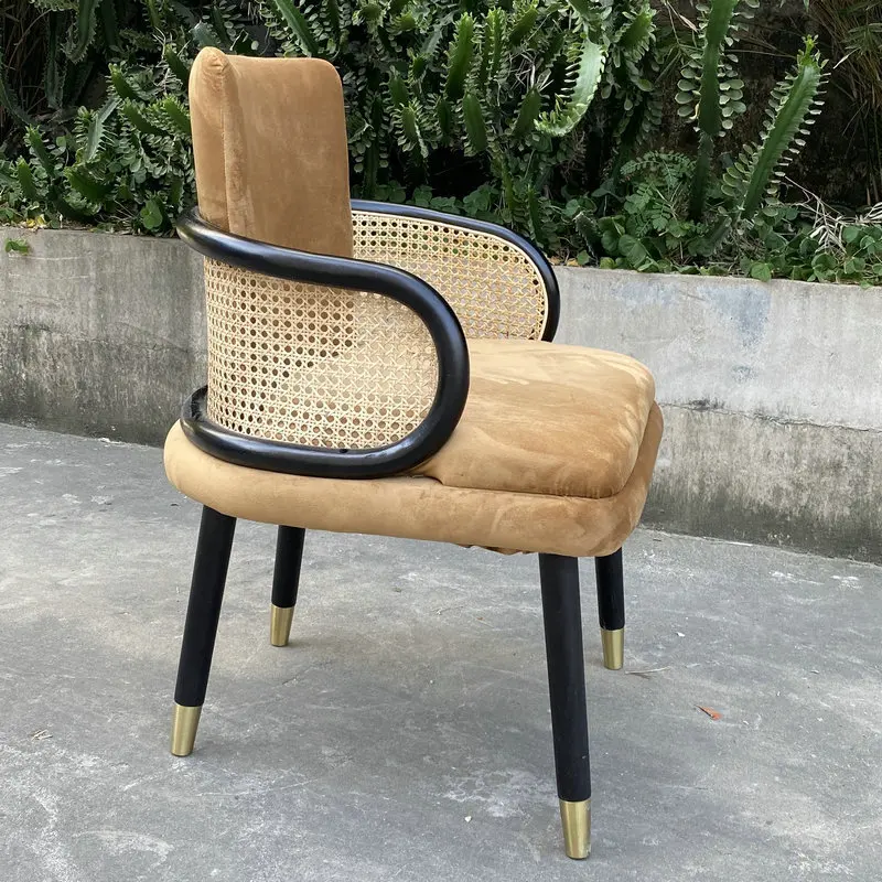 Nordic Solid Wood Armchair Rattan Living Room Chairs Home Furniture Designer Hotel Dining Chair Model Room Negotiation Chair