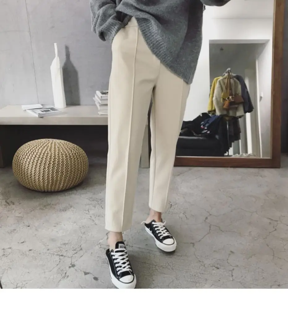 nike sweatpants BGTEEVER Winter Thicken Women Pencil Pants Wool Pants Female Autumn High Waist Loose Trousers Capris Soft Good Fabric BGTEEVER plaid pants