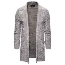 Зимние мужские однотонные Длинные кардиганы свитера мужские осенние модные повседневные вязаный мужской свитер длинные свитера пальто американские размеры