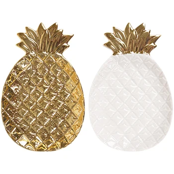 

2PCS Pineapple Tray Nordic Ceramic Pineapple Storage Tray Electroplating Jewelry Tray Home Decoration Ornaments