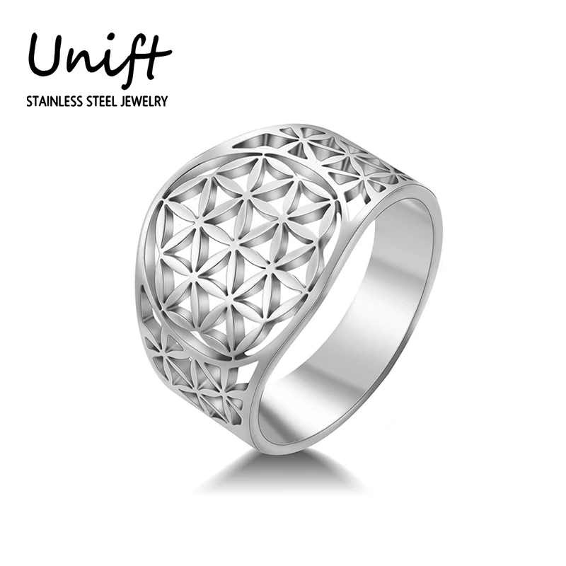 Уникальное Винтажное кольцо Unift с ажурным цветок жизни из нержавеющей стали
