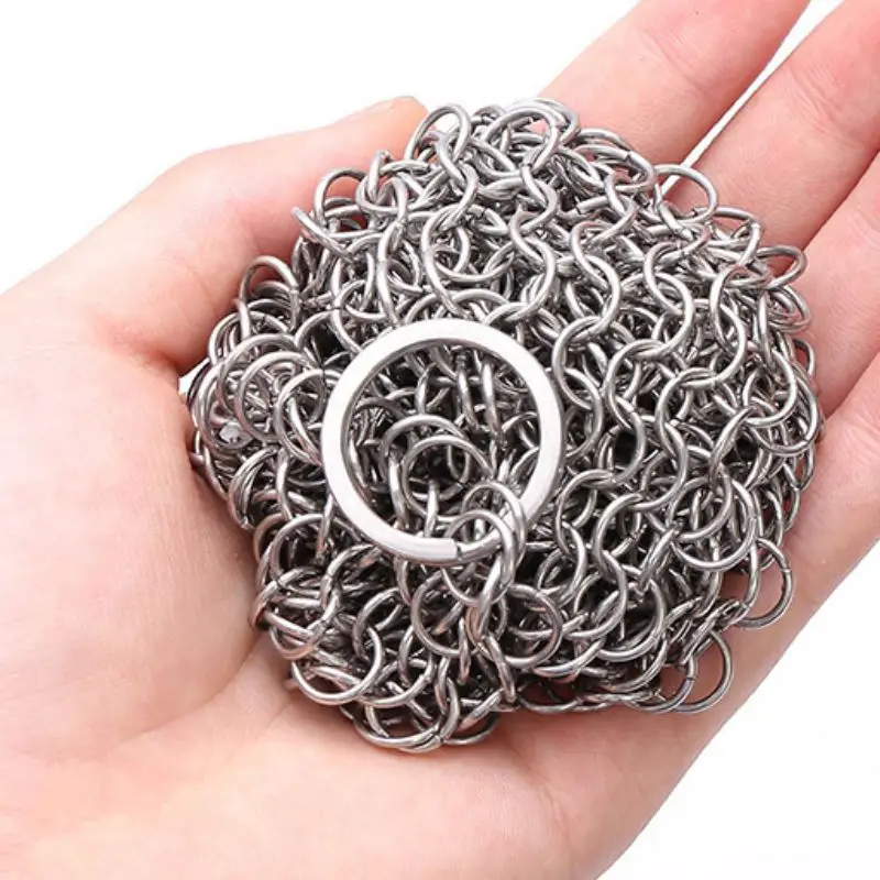 Stainless Steel Cast Iron Cleaner Chainmail Scrubber Home Cookware Cleaning Brush Kitchen Tool
