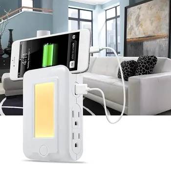 

2-In1 Power Adapter Dusk-Dawn Sensor LED Night Light Light Control Intelligent Sensor LED Night Light Mobile Phone Shelf US Plug