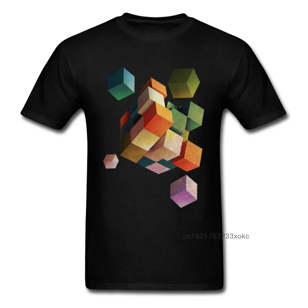 Deadly Box 2018 Men T Shirt Scattered Cube Print Black T-shirt Hip Hop 3D Geometric Pattern Design Cotton Tops & Tees | Мужская